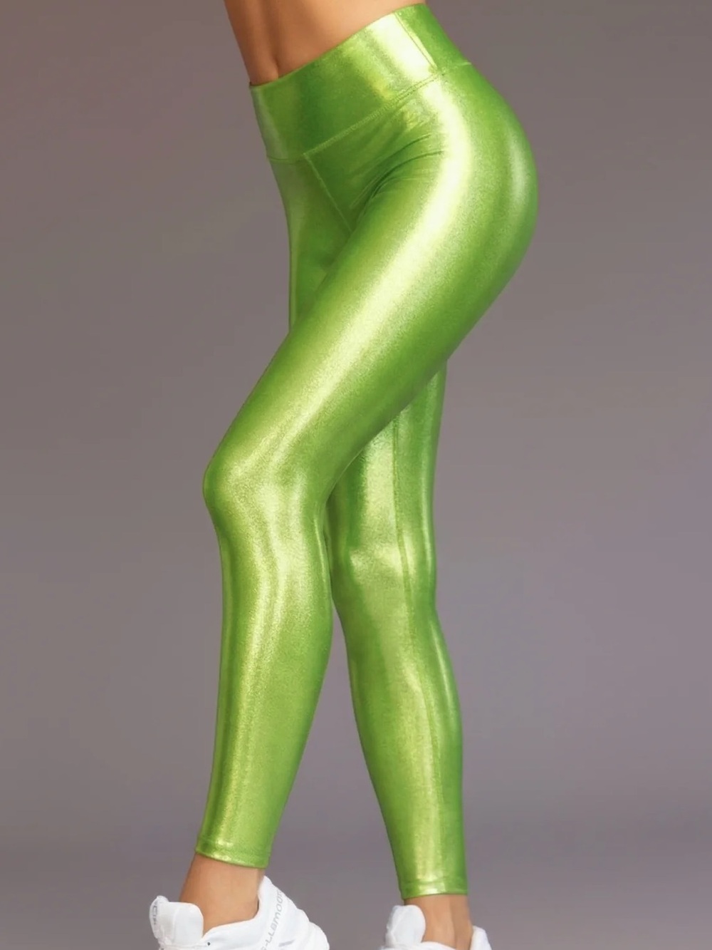 HEROINE SPORT Shiny Glossy Metallic Neon Lime Green High-Rise Wet Look Leggings